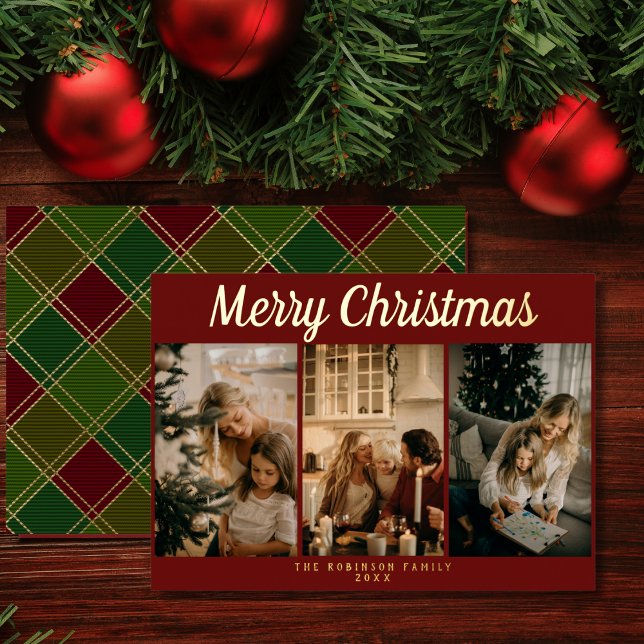 Carte De Vœux En Aluminium Collage simple à trois photos Joyeux Noël (Créateur téléchargé)