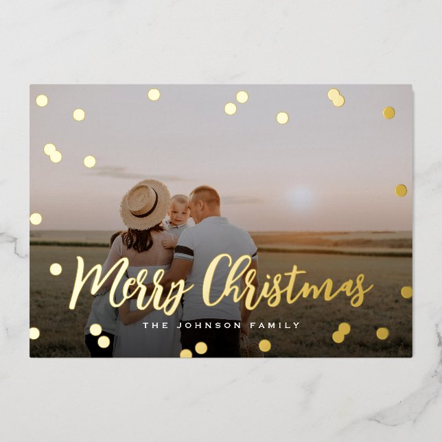 Carte De Vœux En Aluminium Confetti Dots Script pleine photo (Recto)