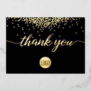Carte De Vœux En Aluminium Confetti Gold Black Business logo Merci