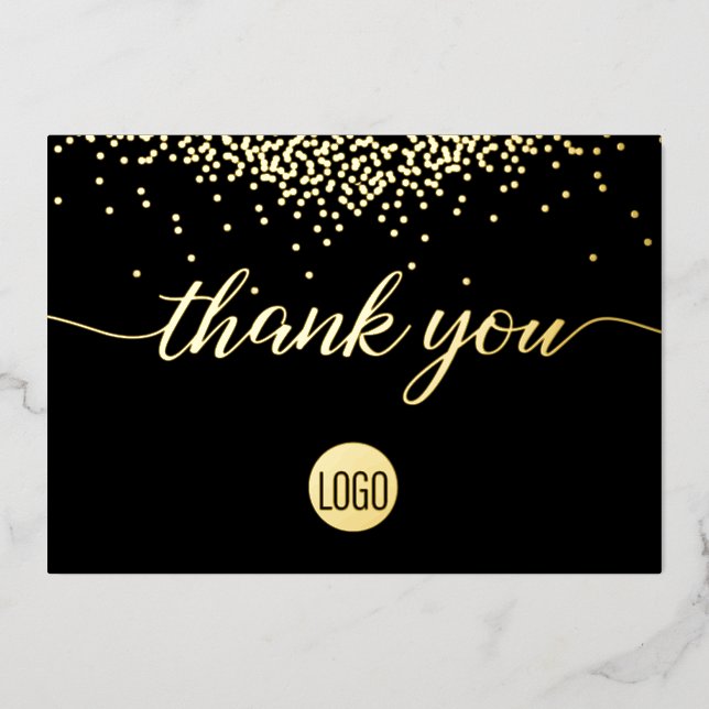 Carte De Vœux En Aluminium Confetti Gold Black Business logo Merci (Recto)