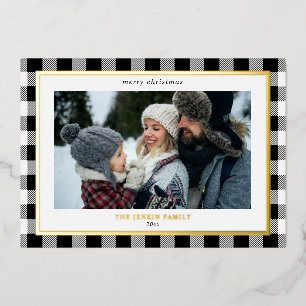 Carte De Vœux En Aluminium Cosy Blanc Noir Plaid Bordure 3 Photos Noël