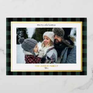 Carte De Vœux En Aluminium Cosy Green Black Plaid Bordure 3 Photos Noël