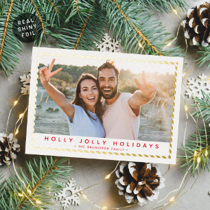 Carte De Vœux En Aluminium COUPLE NOËL PHOTO simple bordure or rouge