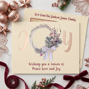 Carte De Vœux En Aluminium Couronne de Noël élégante Joie Noël Rose Or