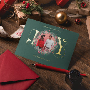 Carte De Vœux En Aluminium Couronne de Noël JOIE élégante Feuilles Baies Phot