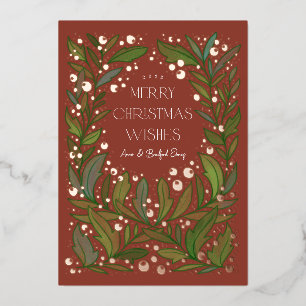 Carte De Vœux En Aluminium Couronne de verdure rouge en argile Joyeux Noël