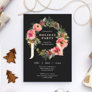 Carte De Vœux En Aluminium Couronne florale de joie Noir Fête de Noël