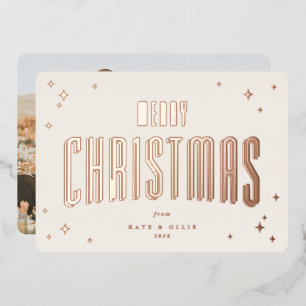 Carte De Vœux En Aluminium Cream+Rose Gold Joyeux Noël Retro Stars Photo