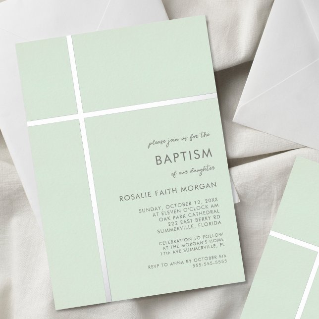 Carte De Vœux En Aluminium Croix d'argent moderne Baptême Christening Invitat (Créateur téléchargé)