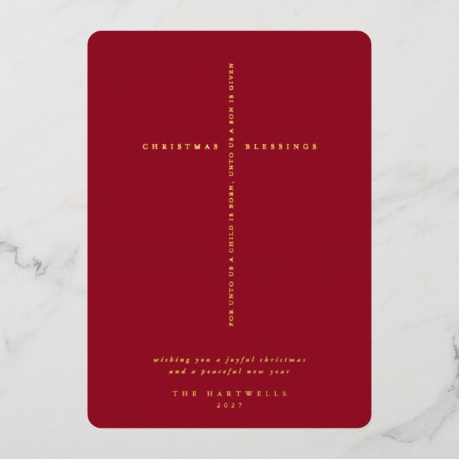 Carte De Vœux En Aluminium Croix élégante rouge aux Écritures de Berry (Recto)