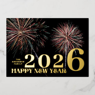Carte De Vœux En Aluminium Custom Fireworks GOLD HAPPY NEW YEAR 2024 PHOTO