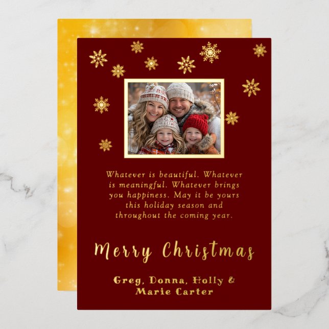 Carte De Vœux En Aluminium Custom Photo Snowflakes Merry Christmas (Recto/Verso)