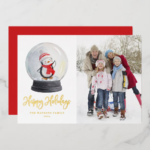 Carte De Vœux En Aluminium Cute aquarelle Pingouin Globe des neiges