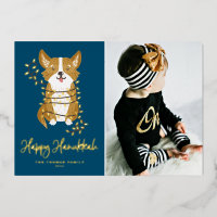 Cute Corgi et String Lights Photo Happy Hanoukka