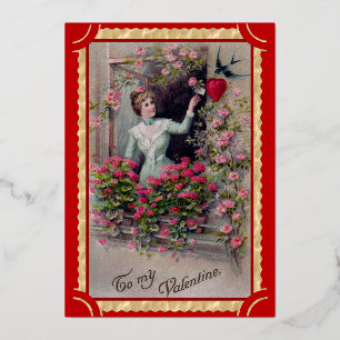 Carte De Vœux En Aluminium Dame de la Saint-Valentin vintage art musical