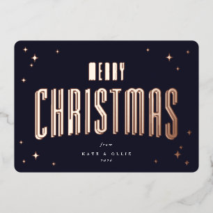 Carte De Vœux En Aluminium Dark Navy Joyeux Noël Retro Stars Plat