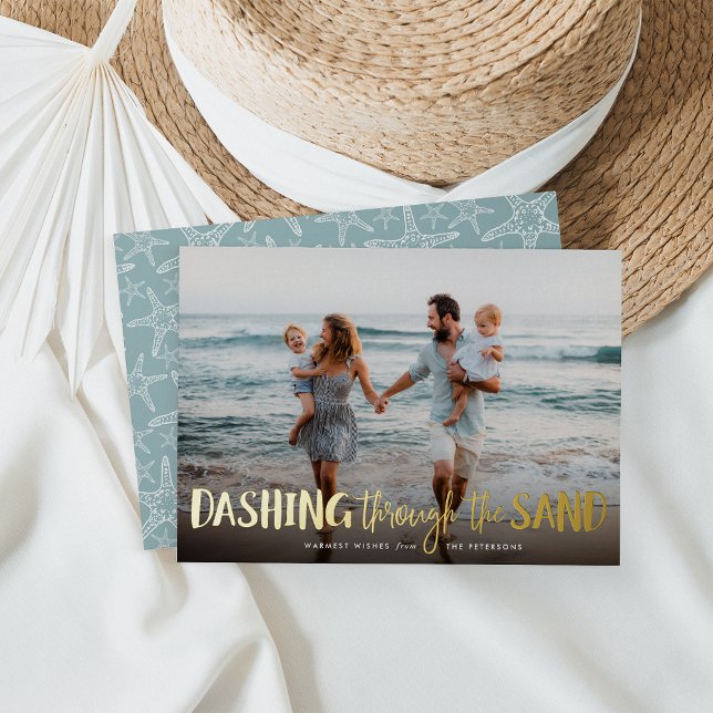 Carte De Vœux En Aluminium Dashing à travers le sable | Beach Photo (Créateur téléchargé)