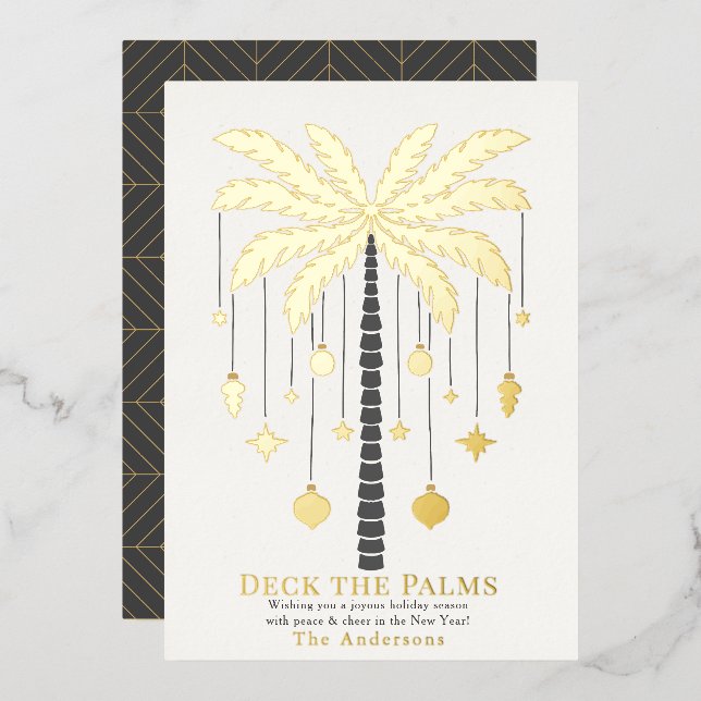 Carte De Vœux En Aluminium Deck Palms Golden Palm Tree Noël (Recto/Verso)
