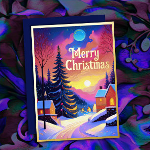 Carte De Vœux En Aluminium Décor d'hiver peint Noël