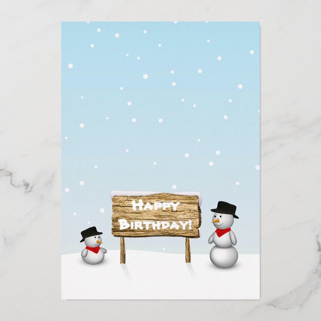 Carte De Vœux En Aluminium Des Snowmen mignons souhaitant un joyeux anniversa (Recto)