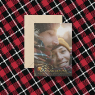Carte De Vœux En Aluminium Design minimaliste photo tartan rouge élégant scri