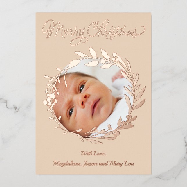 Carte De Vœux En Aluminium Détails or rose Joyeux Noël (Recto)