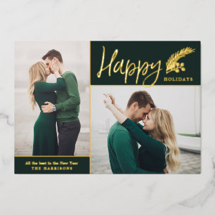 Carte De Vœux En Aluminium Deux photos élégantes Joyeuses Fêtes   Vert