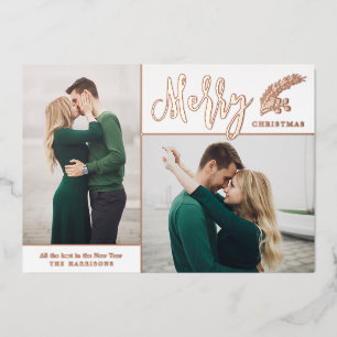 Carte De Vœux En Aluminium Deux photos Joyeux Noël élégant   Blanc
