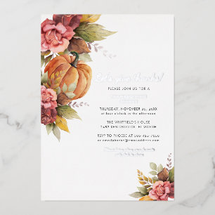 Carte De Vœux En Aluminium Dîner de Thanksgiving citrouille aquarelle argent