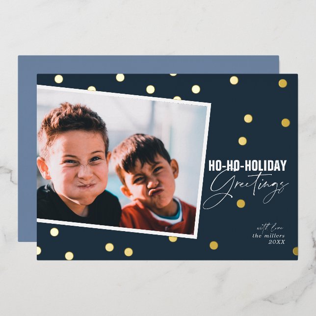 Carte De Vœux En Aluminium Dots Funny modernes Blue Christmas Gold (Recto/Verso)