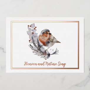 Carte De Vœux En Aluminium Douce oiseau d'hiver et neige Noël personnalisé