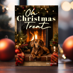 Carte De Vœux En Aluminium Drôle Chien Oh Christmas Treat Modern Typographie