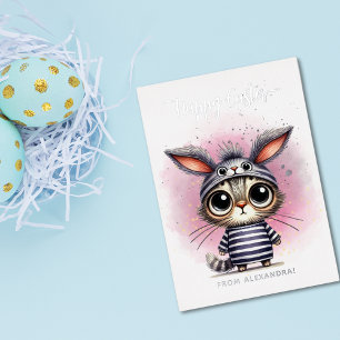 Carte De Vœux En Aluminium Drôle Mignonne Kitty dans le costume lapin Joyeux 