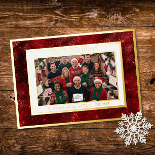 Carte De Vœux En Aluminium Éclat festif rouge Joyeuses Fêtes Photo Foil