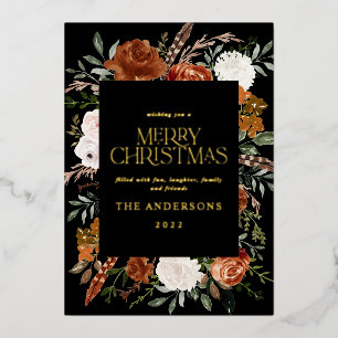 Carte De Vœux En Aluminium Écriture élégante florale en terre cuite noire h