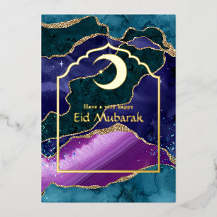 Carte De Vœux En Aluminium Eid Moubarak Galaxy et Gold Agate Foil Voiture de