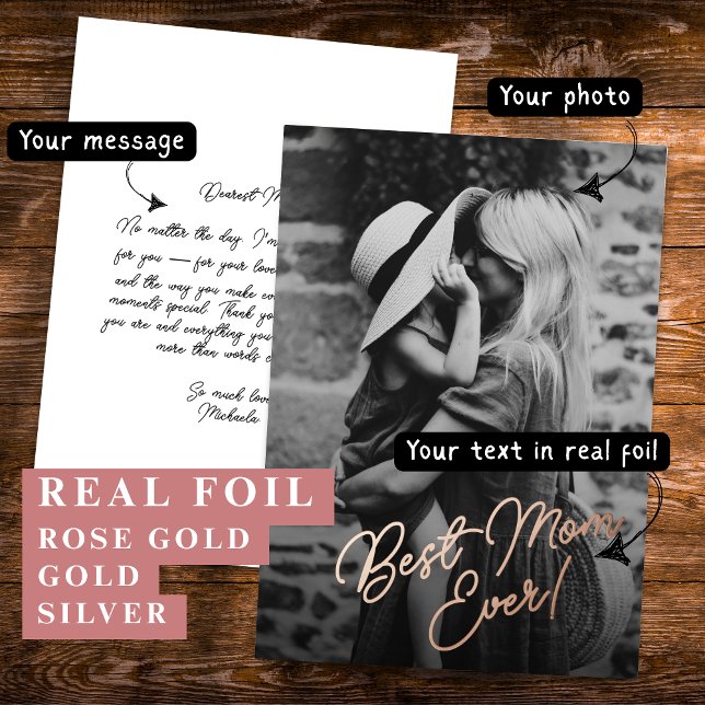 Carte De Vœux En Aluminium Elegant Best Mom Ever Editable Texte Photo (Créateur téléchargé)