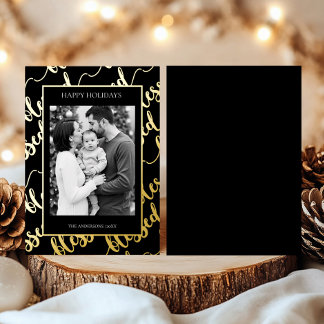 Carte De Vœux En Aluminium Elegant Black & Gold “Blessed” Modern Script 