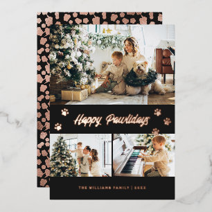 Carte De Vœux En Aluminium Elégant Black Photo Happy Pawlidays Rose Gold