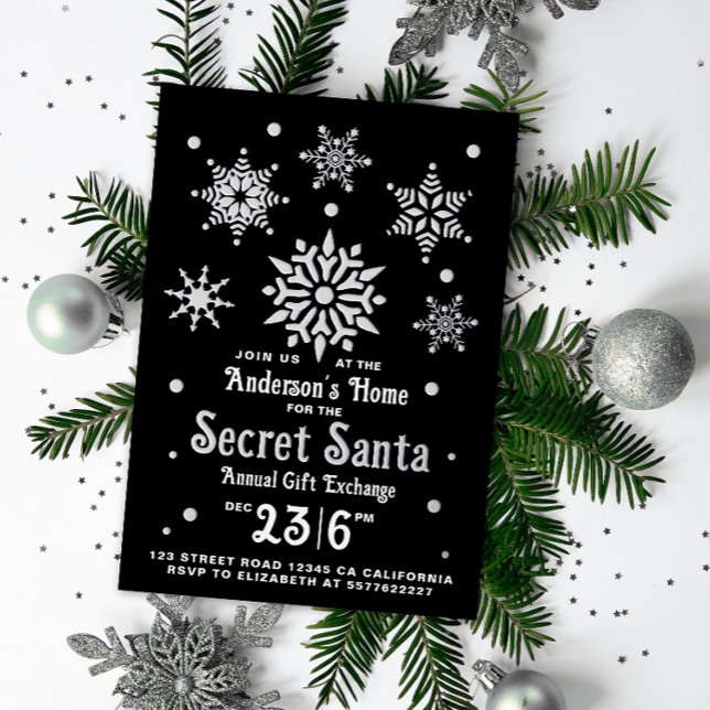 Carte De Vœux En Aluminium Élégant Black Secret Père Noël Snowflake élégant (Créateur téléchargé)