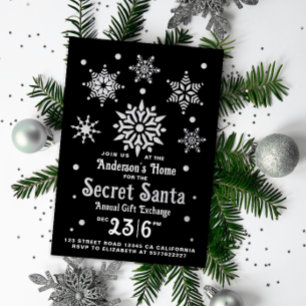 Carte De Vœux En Aluminium Élégant Black Secret Père Noël Snowflakes Invitati