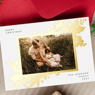 Carte De Vœux En Aluminium Elégant cadre photo botanique en or de Noël