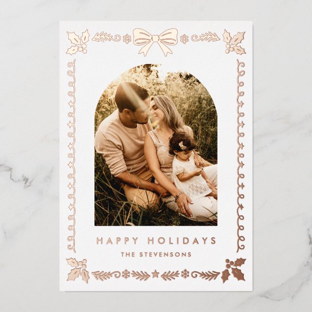 Carte De Vœux En Aluminium Elegant Coquette Bow Frame Happy Holidays (Recto)