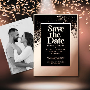 Carte De Vœux En Aluminium Élégant Enregistrer la date Modèle Photo Rose Gold