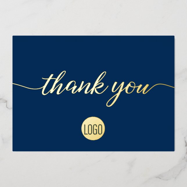 Carte De Vœux En Aluminium Élégant Gold Blue Business Merci Foil (Recto)