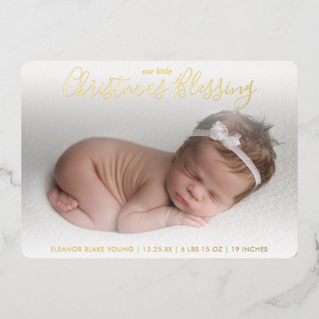 Carte De Vœux En Aluminium Elégant Gold Foil Photo Holiday Faire-part de nais (Recto)