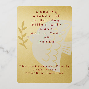 Carte De Vœux En Aluminium Elégant Gold Peace Dove Love Noël