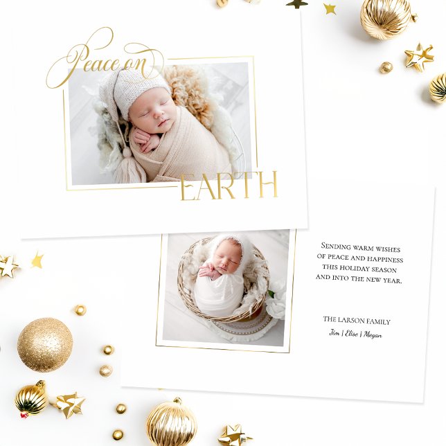 Carte De Vœux En Aluminium Elegant Gold Peace on Earth Photo (Créateur téléchargé)