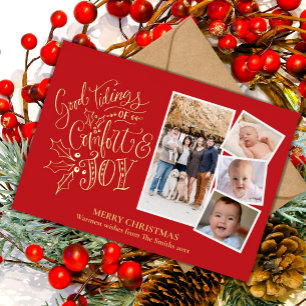 Carte De Vœux En Aluminium Élégant Gold Script Bon Tidings Confort Joy