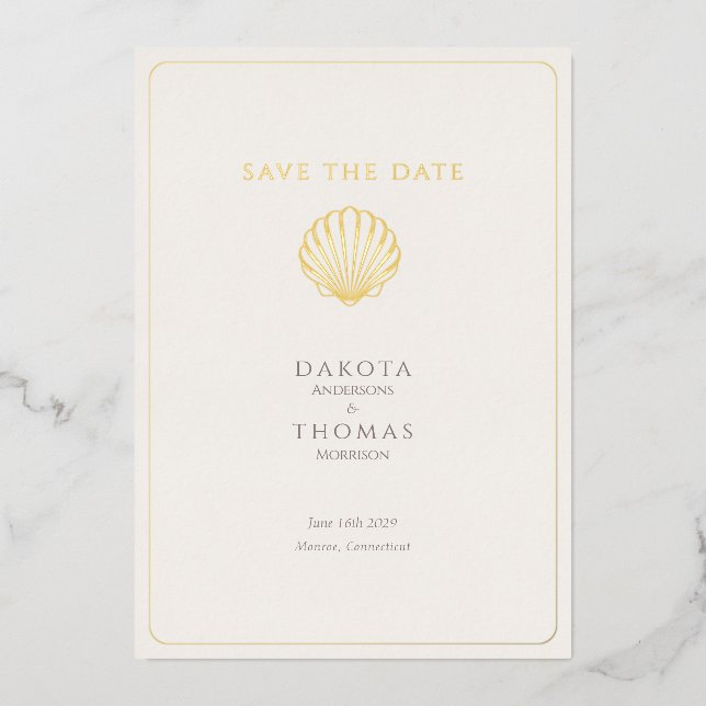 Carte De Vœux En Aluminium Elegant Gold Seashell  Wedding Save the Date (Recto)